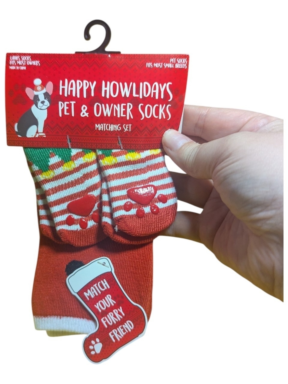 Happy Howlidays Pet & Owner Socks Matching Set Red O/S Small Dog Breeds